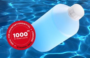 Stabile Kunststoffflasche Rundflasche 1 Liter 1000ml. Ideal für Desinfektionsmittel / Sterillium. Mit div. Verschlüssen. WEDTHOFF Industrieverpackungen