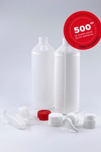 Stabile Kunststoffflasche Rundflasche 500ml transparent + Sichtstreifen kaufen. Für Desinfektionsmittel, Reinigungsmittel, u.v.m. (Schraubverschluss, Pumpdosierer, Sprühpistole, ...) . WEDTHOFF Industrieverpackungen